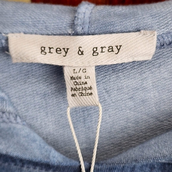 Grey & Gray Faded Blue Demin Embroidered Hoodie Size L - Picture 2 of 13